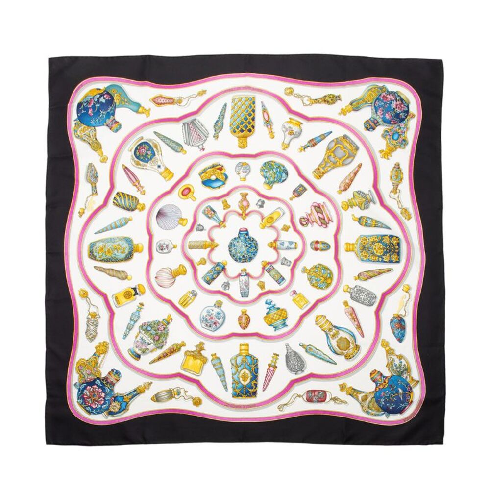 Hermes Silk Scarf with Black and Multicolor Design